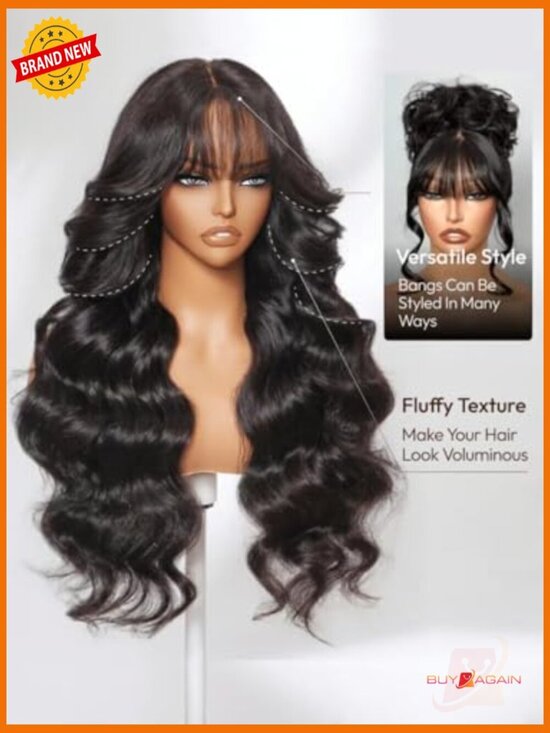 Loose Wave 7x5 Lace Front Wig with Curtain Bangs Glueless Human Hair 180 Density main image 3